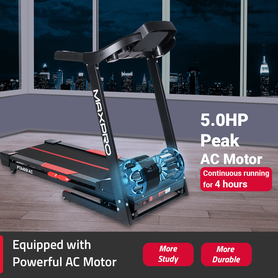 MAXPRO TORQUE PLUS (PTA405IAC) AC Motorized Auto Incline Foldable Treadmill for home 120 kg (5HP PEAK) | Running Machine for Home Gym | (MAX. Speed 16Km/Hr, 15 Level Incline) FITSHOW App Connection - Maxpro Fitness Equipments
