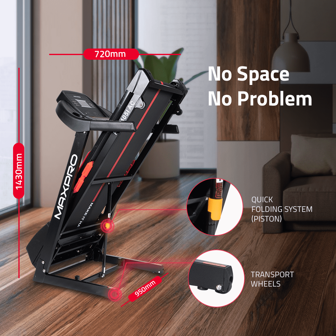 MAXPRO TORQUE PLUS (PTA405IAC) AC Motorized Auto Incline Foldable Treadmill for home 120 kg (5HP PEAK) | Running Machine for Home Gym | (MAX. Speed 16Km/Hr, 15 Level Incline) FITSHOW App Connection - Maxpro Fitness Equipments