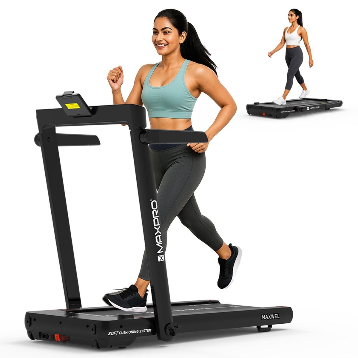MAXWEL PTM200 4.5HP Peak Motor 3 in 1 Foldable Treadmill with Remote Control,Max.Speed 14km/hr, Max User Weight 120kgs,Walking Pad Under Desk Treadmill for Home,Dual Display - Maxpro Fitness Equipments
