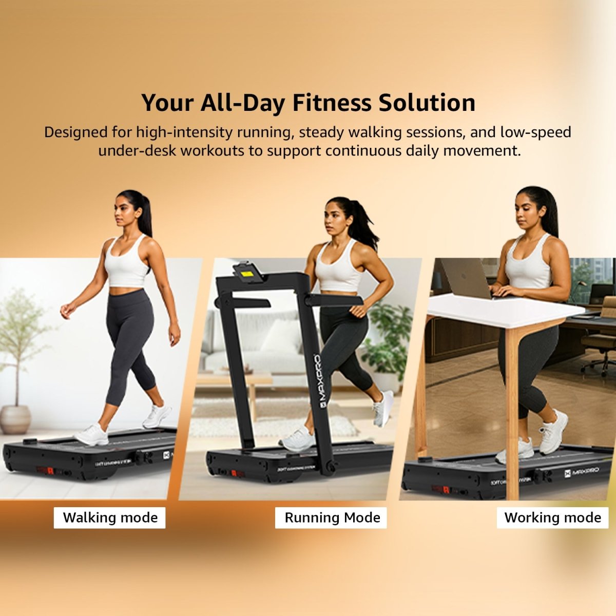MAXWEL PTM200 4.5HP Peak Motor 3 in 1 Foldable Treadmill with Remote Control,Max.Speed 14km/hr, Max User Weight 120kgs,Walking Pad Under Desk Treadmill for Home,Dual Display - Maxpro Fitness Equipments