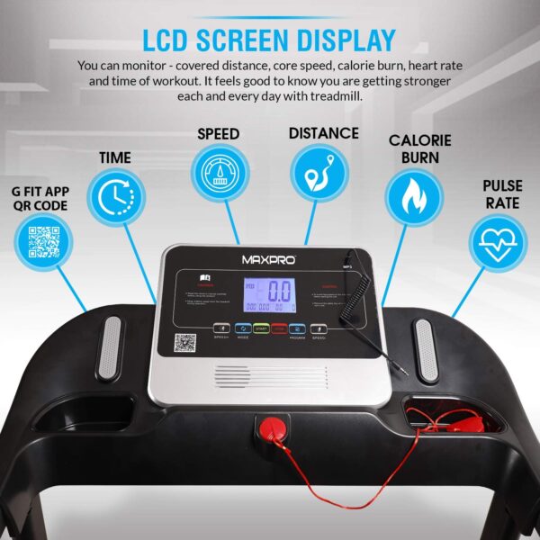 Maxpro I10 (3 HP Peak, 3 levels Manual Incline) Motorized Treadmill for Home with 12 preset Workouts, Max Speed 12km/hr. LCD Display | Max. User Weight 90Kg | Best running machine for home gym - Maxpro Fitness Equipments