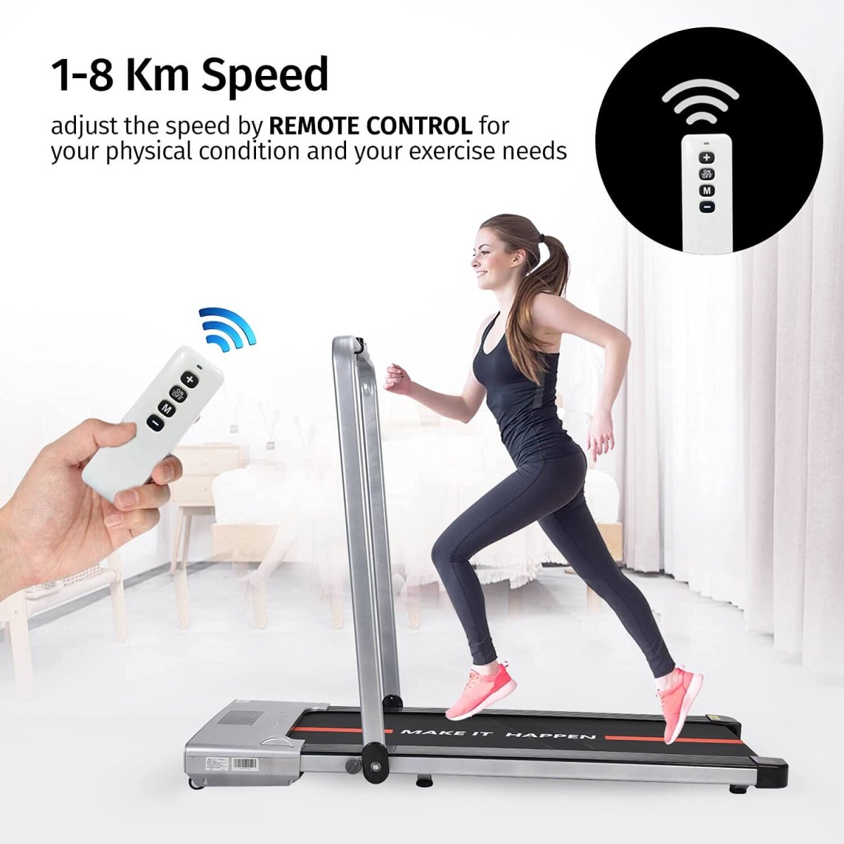 Walking Pad | Maxpro WALK (PTM X1) Walking Pad Treadmill | Ultra Slim Smart Fold Running machine for home gym Under Desk | Remote controlled | User Weight 90kg | Speed 1 to 8 | Treadmill for home - Maxpro Fitness Equipments